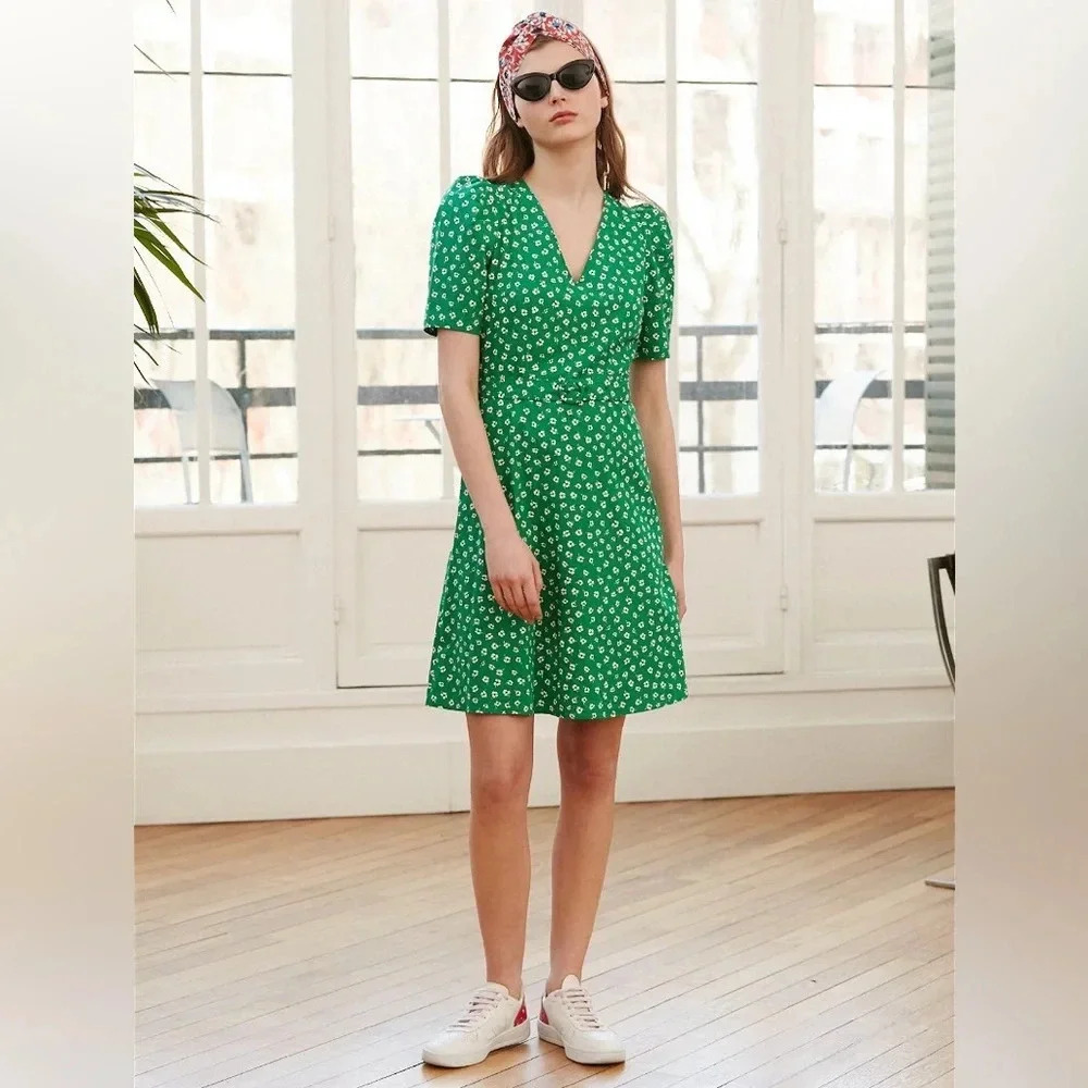 Like new! CLAUDIE PIERLOT Rumeur Floral Belted Mini Dress Size 4